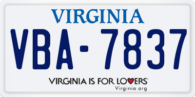 VA license plate VBA7837