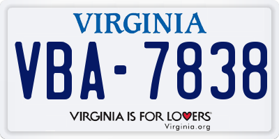 VA license plate VBA7838