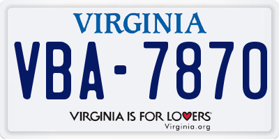 VA license plate VBA7870