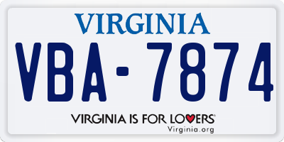 VA license plate VBA7874