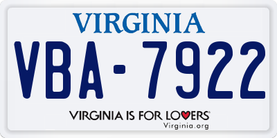 VA license plate VBA7922