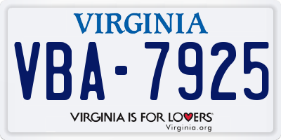 VA license plate VBA7925