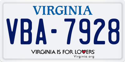 VA license plate VBA7928