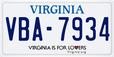 VA license plate VBA7934