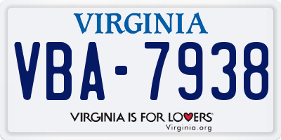 VA license plate VBA7938