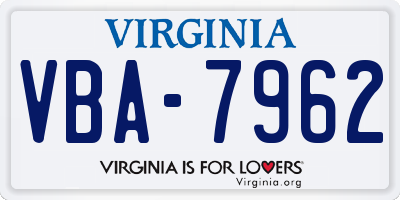 VA license plate VBA7962