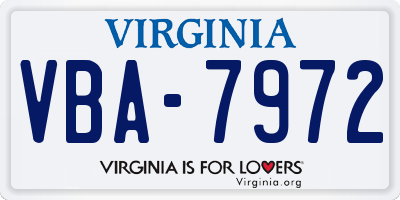 VA license plate VBA7972