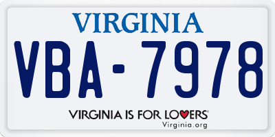 VA license plate VBA7978