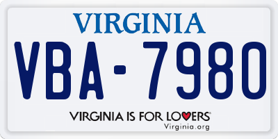 VA license plate VBA7980