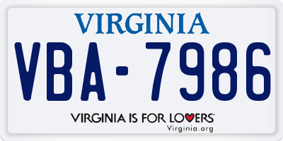 VA license plate VBA7986