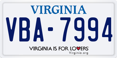 VA license plate VBA7994