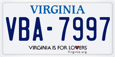 VA license plate VBA7997