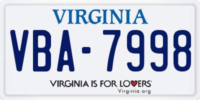 VA license plate VBA7998
