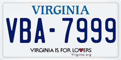VA license plate VBA7999