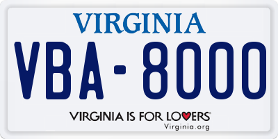 VA license plate VBA8000