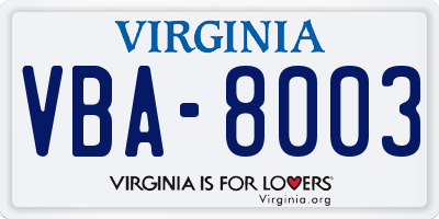 VA license plate VBA8003
