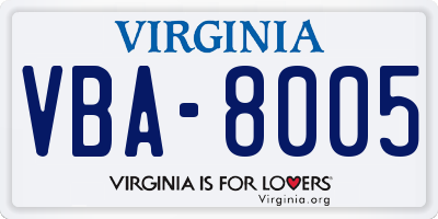 VA license plate VBA8005