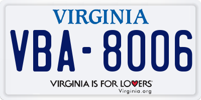VA license plate VBA8006