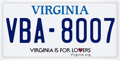 VA license plate VBA8007