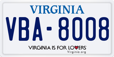 VA license plate VBA8008