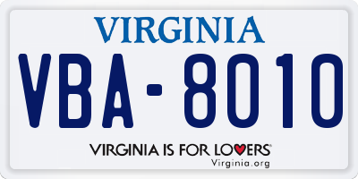 VA license plate VBA8010