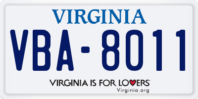 VA license plate VBA8011