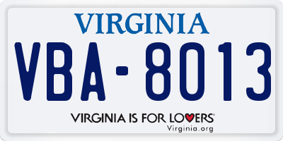 VA license plate VBA8013