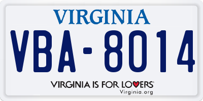 VA license plate VBA8014