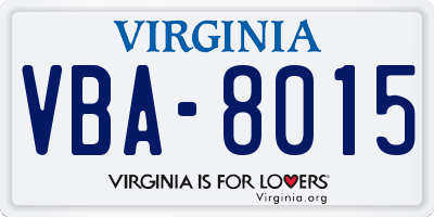 VA license plate VBA8015