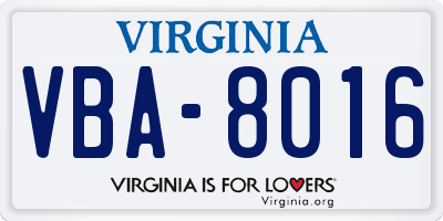 VA license plate VBA8016