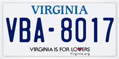 VA license plate VBA8017