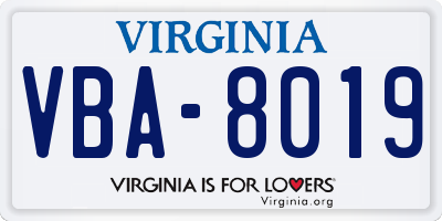 VA license plate VBA8019
