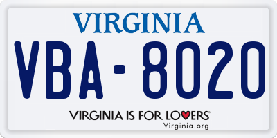 VA license plate VBA8020