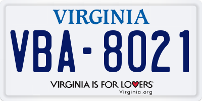 VA license plate VBA8021