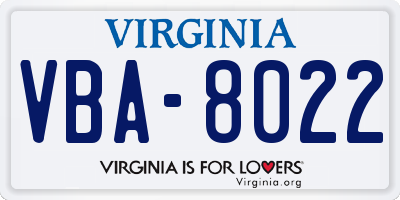 VA license plate VBA8022