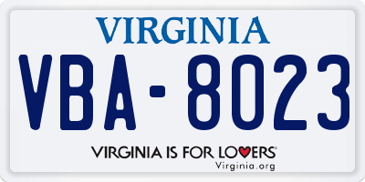 VA license plate VBA8023