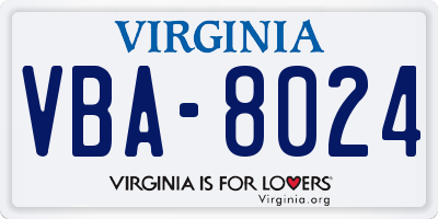 VA license plate VBA8024