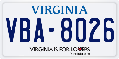 VA license plate VBA8026
