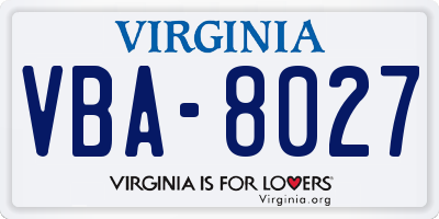 VA license plate VBA8027