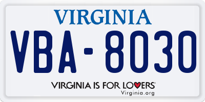 VA license plate VBA8030