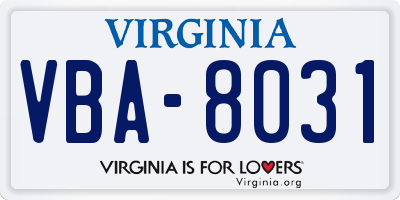 VA license plate VBA8031
