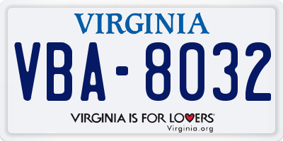 VA license plate VBA8032