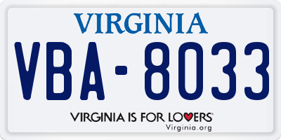 VA license plate VBA8033