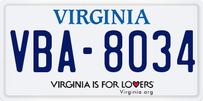VA license plate VBA8034