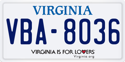 VA license plate VBA8036