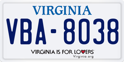 VA license plate VBA8038