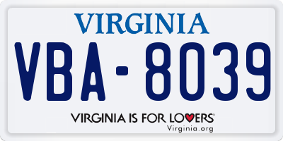 VA license plate VBA8039