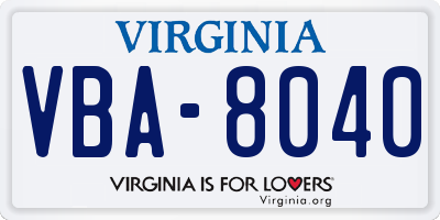 VA license plate VBA8040