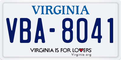 VA license plate VBA8041