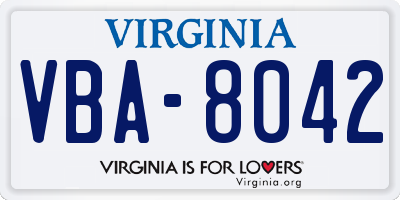 VA license plate VBA8042